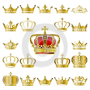 Rown and tiara icons set