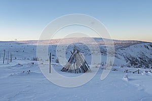 rownia under sniezka in the karkonosze mountains in a winter scenery