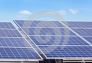 Rows array of polycrystalline silicon solar cells or photovoltaic cells in solar power plant