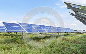 Rows array of polycrystalline silicon solar cells or photovoltaic cells in solar power plant photo
