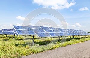 Rows array of polycrystalline silicon solar cells or photovoltaic cells in solar power plant station