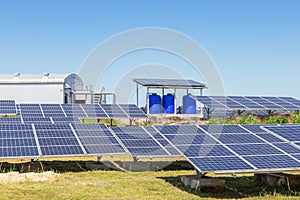 Rows array of polycrystalline silicon solar cells or photovoltaic cells in solar power plant station photo