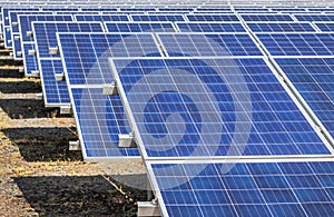 Rows array of polycrystalline silicon solar cells or photovoltaics cell in solar power plant systems station photo