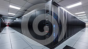 Rows of Black Servers in a Modern Data Center