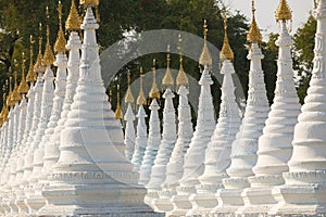 Rows of Buddhist stupas, in Sanda Muni Pagoda, Mandalay