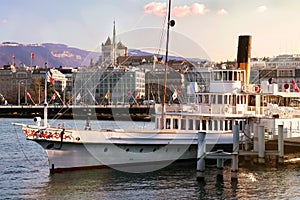 Geneva lakefront  Switzerland cruise ship cityscape boat