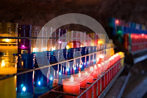 Rows of candles in Catholic church