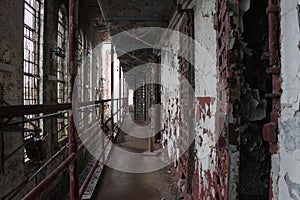 Rows of Cell Doors Inside Abandoned Prison