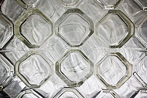 Rows of clear glass drinking glasses