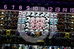 Stuffed animal prizes at amusement park carnival photo