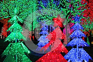 Rows of colorful LED trees decoration