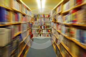 Rows of Colorful Library Books - Library Interior - Zoom Effect