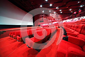 Rows of comfortable chairs in cinema