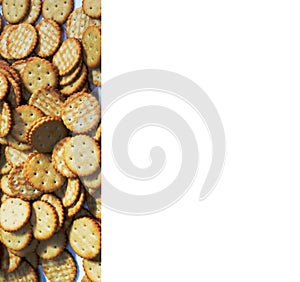 rows of cookies in perspective on a white background, close up