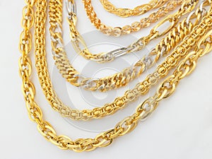 Rows of designed gold chains