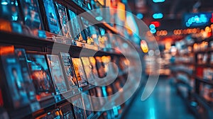 Rows of DVDs and Blu-rays on shelves in a store