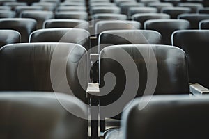 rows of empty seats viewed from back to front