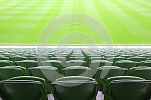 Rows of folded plastic seats in empty stadium