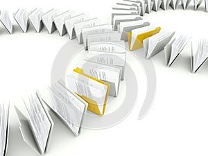 Rows of folders with files