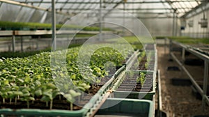 Rows of freshly germinated seedlings bask in the warm humid air of the greenhouses nursery. Each tiny plant holds the