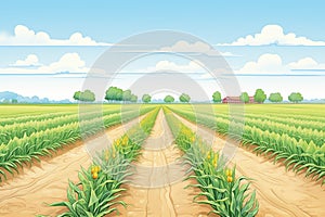 rows of freshly irrigated corn plants