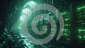 Futuristic Underground Data Center Tunnel