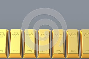 Rows of gold bars. Gold reserve. Value in the financial market. International price