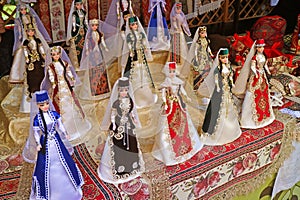 Rows of Gorgeous Dolls in Armenian Traditional Costumes in the Souvenir Shop at Vernissage Market, Yerevan, Armenia