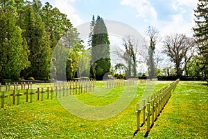 Rows of graveyard crosses in Dinant