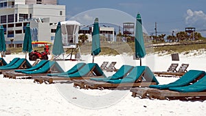 Rows of green lounge chairs