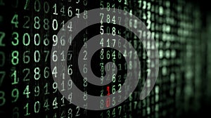 Rows of green numbers on a dark background evoke a digital or computer code