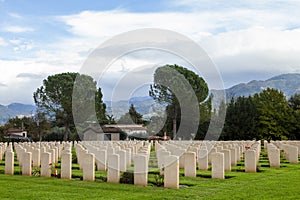 Rows of headstones at the Cassino War Cemetery