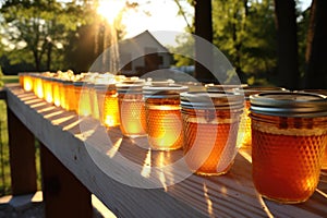 rows of honey jars from home beekeeping