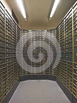 Rows of luxurious safe deposit boxes photo