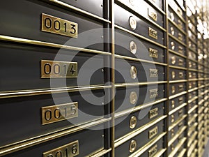 Rows of luxurious safe deposit boxes photo