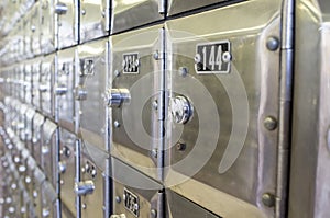Rows of metal post office boxes