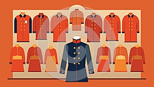 Rows of meticulously arranged vintage uniforms line the walls each accompanied by a brief history of its origins photo