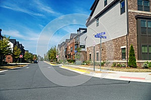 rows of modern townhouses in the suburb of Leesburg, Virginia
