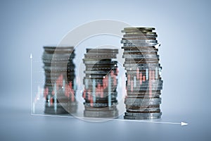 Rows of money coins for business and financial background. Savings and Accounts, Finance Banking Business Concept Ideas