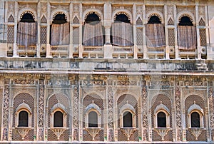 Rows of nineteenth century windows in Gujarat, India