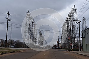 Rows of oil derricks in Kilgore Texas