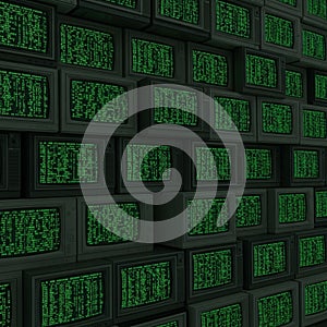 Lines of code or data against a black background creating a digital