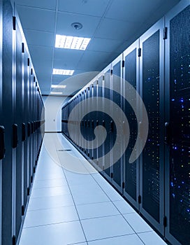 High-Tech Data Center Server Room Corridor