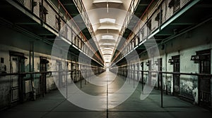 Rows of prison cells, prison interior