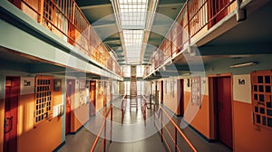 Rows of prison cells, prison interior