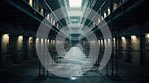 Rows of prison cells, prison interior