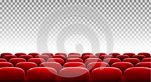 Rows of red cinema or theater seats