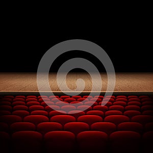 Rows of red cinema or theater seats isolated on black background. EPS 10 vector