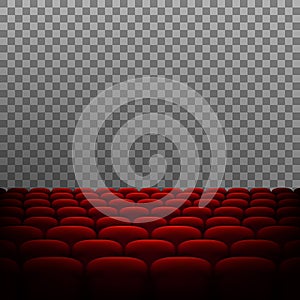 Rows of red cinema or theater seats isolated. EPS 10 vector