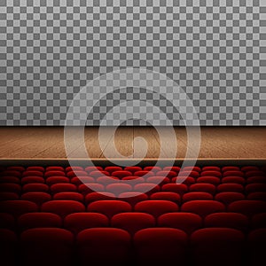 Rows of red cinema or theater seats isolated. EPS 10 vector